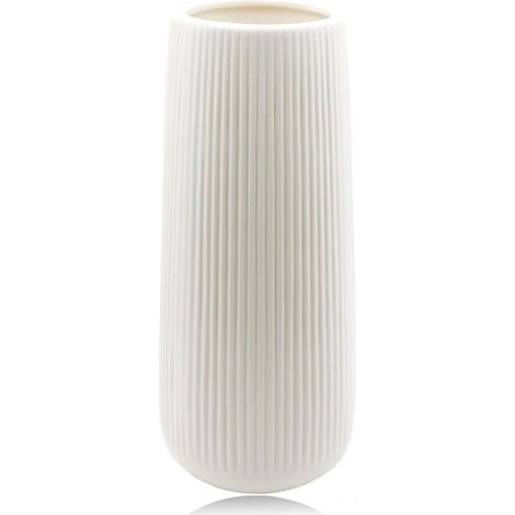 Vase en céramique côtelée 1 pièce Émaillé blanc Design côtelé moderne Décoration pour salon et bureau (1/5)