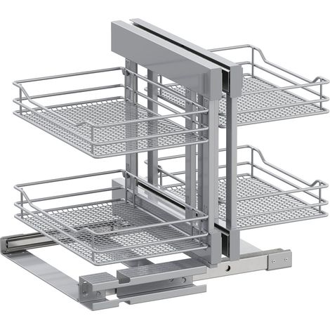Vauth-Sagel VS Cor Flex Eckschrank Auszug Saphir - Set für Küchenunterschränke mit KB 900mm - Korbablage aus Stahldraht, Stahl pulverbeschichtet silberfärbig
