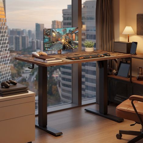 Bureau Assis-debout Réglable en Hauteur, avec Fonction Mémoire, Télétravail, Rappel de Sédentarité, 100 x 60 cm, Marron (1/5)
