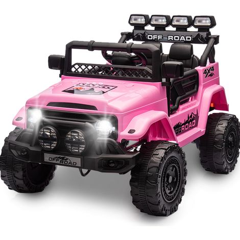 Voiture électrique enfant 12V – Télécommande 2,4G, 3 vitesses, roues larges antibruit, musique, LED, Sans fil, klaxon – Pour 3-5 ans – Rose