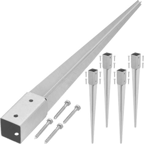 KOTARBAU® Lot de 4 Support de Poteau Bois - Acier Galvanisé - 60 cm - Argent - 46 x 46 mm - Support Poteau à Enfoncer - pour Clôture et Pavillon - Résistant à la Corrosion (1/5)
