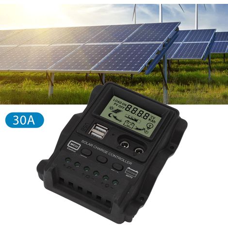 K1688 Dualer DC-Photovoltaik-Leistungsregler, schwarzes Gehäuse, 12V/24V, 30A PWM-Solarregler (1/5)