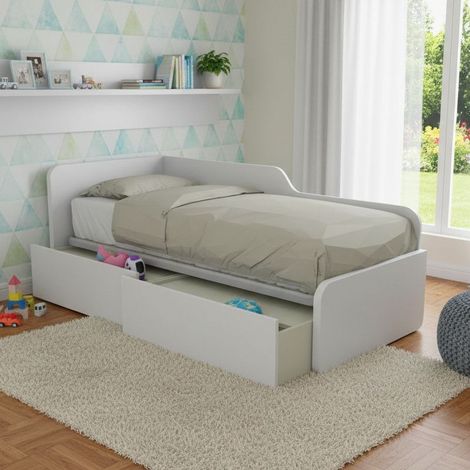 Letto singolo 80x190 con cassetti - Pratico e salvaspazio per camerette e stanzette - Bianco