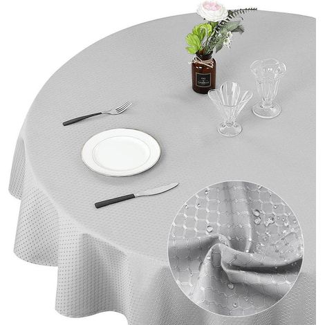 Runde Tischdecke 150 cm Silbergrau, knitterfrei, abwischbar, Polyester