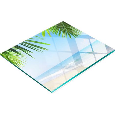 Dekoratives Küchenschneidebrett aus Glas, tropisches Strandmotiv, 60 x 52 cm (1/5)
