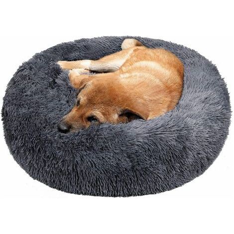 Litzee – Rundes Hunde- und Katzenbett 70 cm – Ultraweiches PP-Baumwollkissen – Rutschfeste Unterseite – Maschinenwaschbar – Dunkelgrau (1/5)