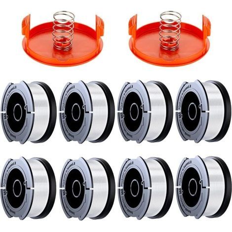 8 Pack Bobine Fil Coupe Bordure Compatible avec Black et Decker Coupe Bordures, A6481 A6485 1.65mm Bobine de Fil Debroussailleuse(8 Fil Coupe Bordure,2 Couvercle,2 Ressort) (1/4)