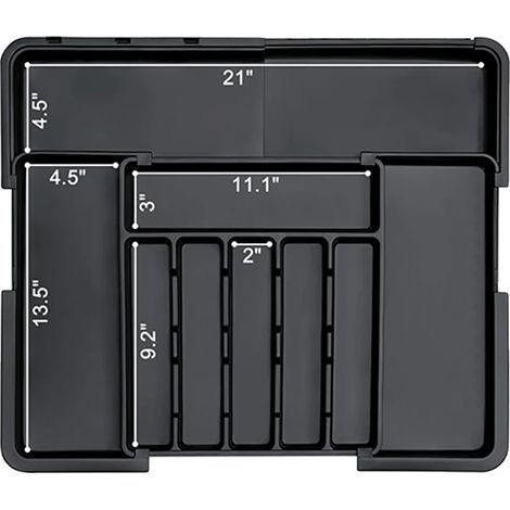 Organizador de cubiertos, diseño ajustable, multiusos, negro. (1/2)
