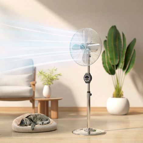 Ventilador de pedestal de altura regulable (120-135 cm), oscilación de 75°, temporizador de 7,5 horas, mando a distancia, modo de suspensión, color plata.