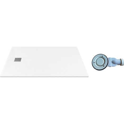 Receveur de douche extra plat à poser ou à encastrer recoupable en résine SMC avec siphon - Blanc - 120 x 80 cm - MIRNOSA