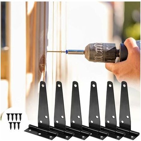 6 Stück Hochleistungs-Türscharniere, 6 Zoll Türscharnier, schwarzes T-Scharnier, Eisen-Türscharnier, Hochleistungsscharnier für Türen, Fenster und Schuppen FLITI (1/4)