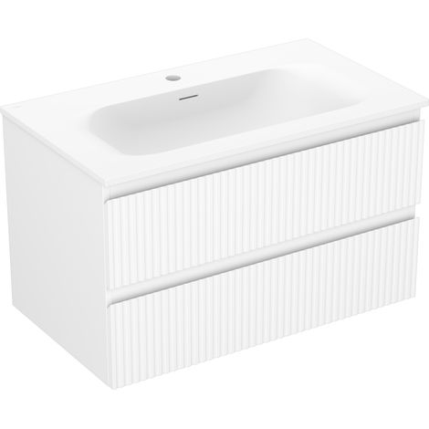 Mexen Rivel meuble de salle de bains 80 cm avec lavabo Vela, 2 tiroirs, rainuré, blanc mat - 91A20-08047-2-BFF01-W23M01 (1/5)
