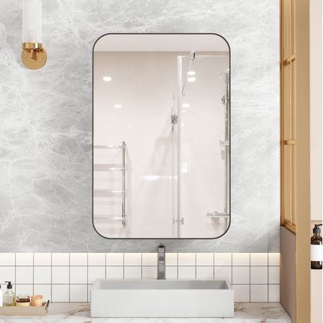 Spiegelschrank mit Stauraum Schwarz Metall Glas OKMYHOME (1/5)