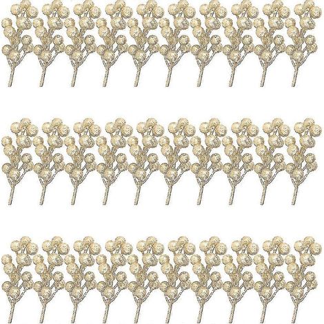 30 pièces baies artificielles à paillettes tige de baies de simulation suspendue pour sapin de Noël or (1/5)