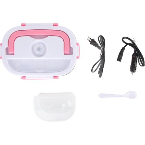 Boîte à repas chauffante électrique 40W 1.5L portable, gamelle en acier inoxydable avec cuillère, prise UE 110V‑220V rose. (1/5)