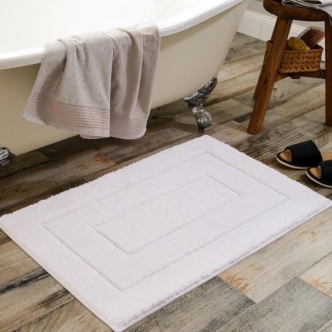 Tapis de bain 1 pièce, antidérapant, doux, absorbant, lavable en machine pour douche, baignoire et toilettes, 50 x 80 cm, blanc (1/5)
