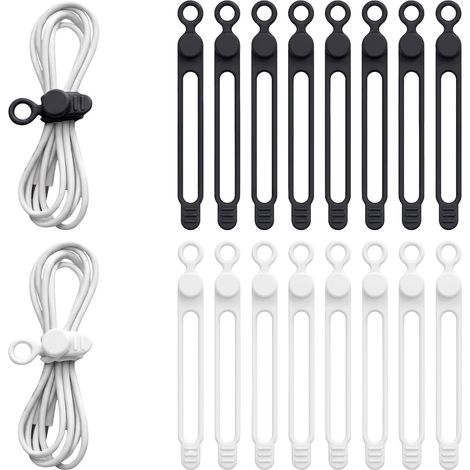 16 Serre-câbles en Silicone Noir et Blanc Organisateur de Fils Réutilisable avec Boucle Réglable pour Rangement de Câbles USB et Électronique Maison et Bureau (1/5)