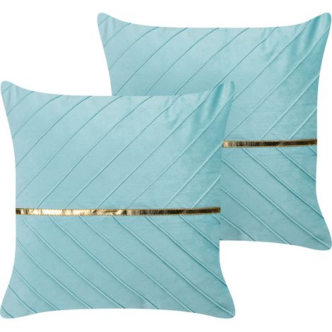 Conjunto de 2 cojines azul claro dorado 45 x 45 cm poliéster glamour Coneflower
