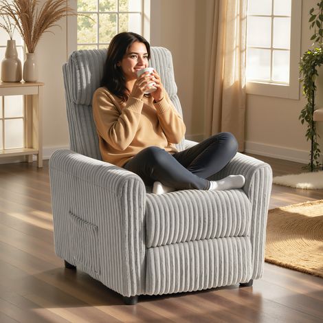 Sillón Relax Reclinable Manual Tapizado en Pana Instalación Rápida Reposapiés Acolchado Grueso Gris Claro (1/5)