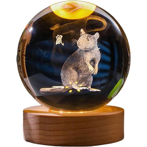 Veilleuse boule de cristal chinoise avec base en bois (1/5)