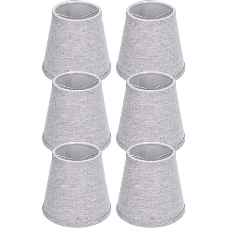 Lot de 6 abat-jour en tissu gris argenté E14 pour lampe de table ou plafonnier, idéal pour un hôtel ou un salon. (1/5)