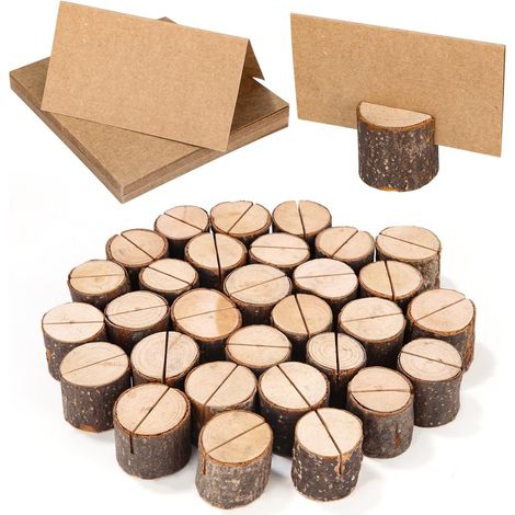30er-Pack zylindrische Kartenhalter aus Holz, stabiler Tischkartenhalter, Kartenhalter, Fotohalter, Menükartenhalter, Postkartenhalter mit 30 Kraftpapierkarten, Tischkarten für Hochzeiten, Geburtstage (1/5)