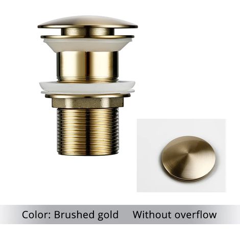 (Brushed gold-2) Bathroom Bath Pop Up Drain Stopper Rose Gold Polished Anti-Corrosion Durable With OverFlow Hole Basin Sewer Plug (1/4)