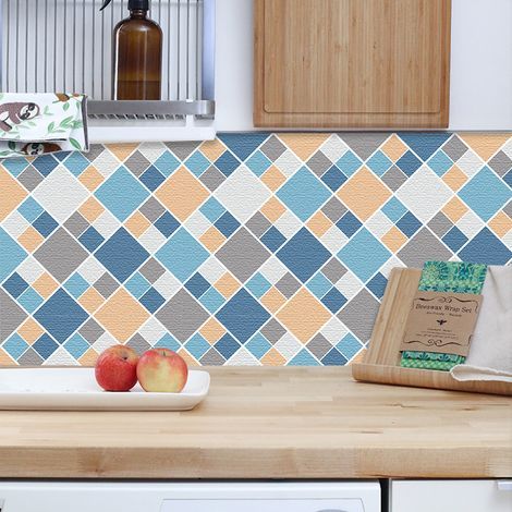 6 pièces carreaux de sol à carreaux bleus et jaunes (20 x 20 cm) - Carreaux autocollants pour cuisine, salon, salle de bain et décoration intérieure. PVC (1/5)