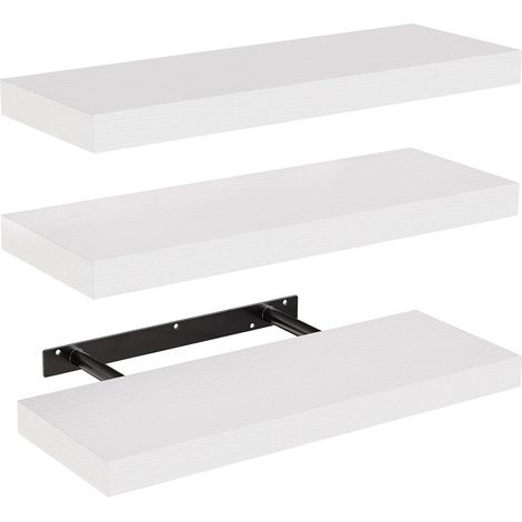 Etagère Murale, Étagères Murales en Bois Blanc 40cm, Étagères Décoratives Lot de 3 avec Grand Rangement pour Salle de Chambre, Bureau, Salon, etc (1/5)