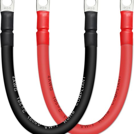 Avec borne en cuivre pour automobile et navire, câble à courant élevé, ligne de connexion de batterie, carré 4AWG20, une paire