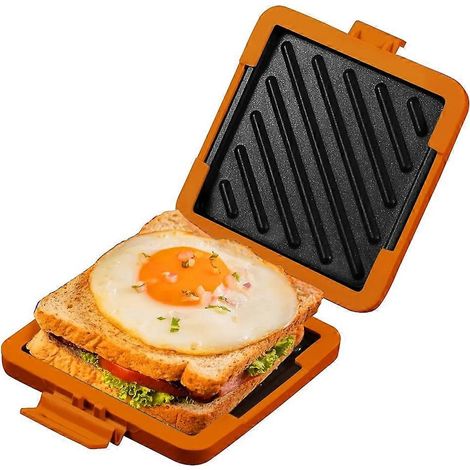 Appareil à sandwichs pour micro-ondes, compatible lave-vaisselle, sans électricité, grillage rapide et sûr (Orange) (1/5)