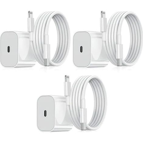 Chargeur rapide 20 W pour iPhone avec câble USB-C, adaptateur secteur PD, lot de 3 adaptateurs secteur blancs pour iPhone (1/5)