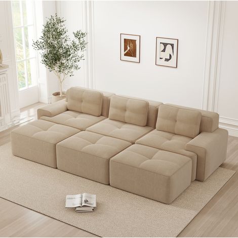 Sofá esquinero convertible modular de tejido acanalado beige, 3 plazas, sin montaje HAVRYA (1/5)