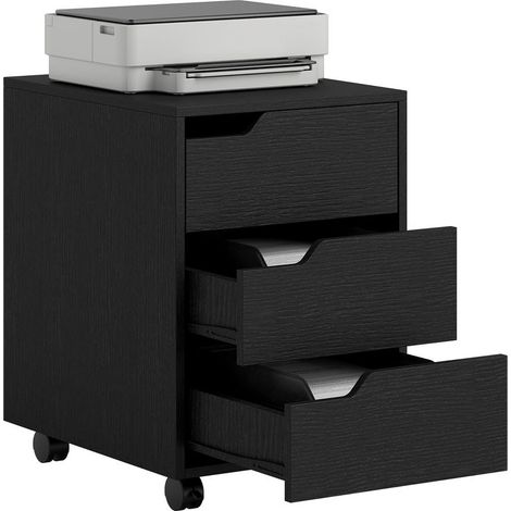 Caisson bureau mobile, meuble rangement bureau sur roulettes, 3 tiroirs, 40x50x57,5cm, noir (1/5)