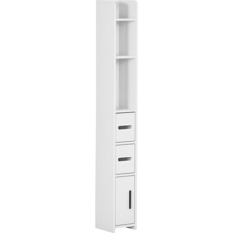 Colonne de salle de bain avec étagères et placards, meuble haut en bois gain de place 15 x 17 x 120 cm, blanc (1/5)