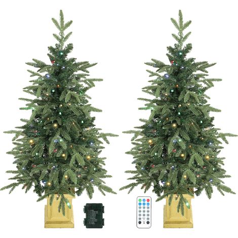 HOMCOM Set of 2 Prelit Christmas Trees with Dual-Colour Lights, Remote, 4ft (1/5)