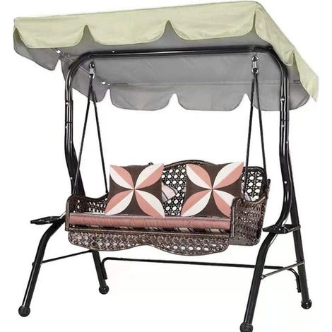 Toit de Rechange pour Balancelle de Jardin  Imperméable en 210D Toit de balançoire Canopée pour Balancelle Remplacement Pare-Soleil à Bascule Jardin Anti-UV (Beige, 142x120x18cm)-trois places (1/5)