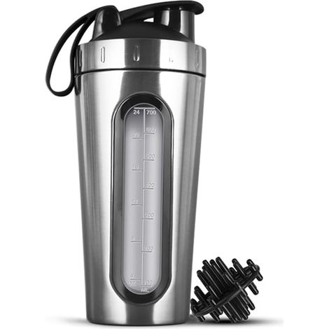 Bouteilles Shaker pour Mélanges de Protéines. Le Shaker à Protéines en Acier Inoxydable Ne Reste Pas Froid/Chaud, Tasses Shaker en Métal avec Fenêtre Visible - et Facile à Utiliser (1/5)