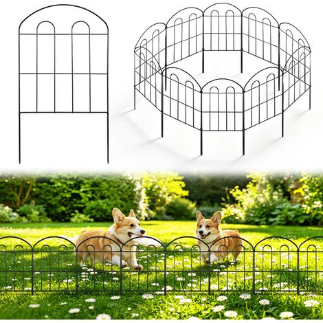 Clôture jardin métal 10 pcs 32,5x61 cm, bordure en U à planter, barrière massif gazon animaux - Noir (1/5)
