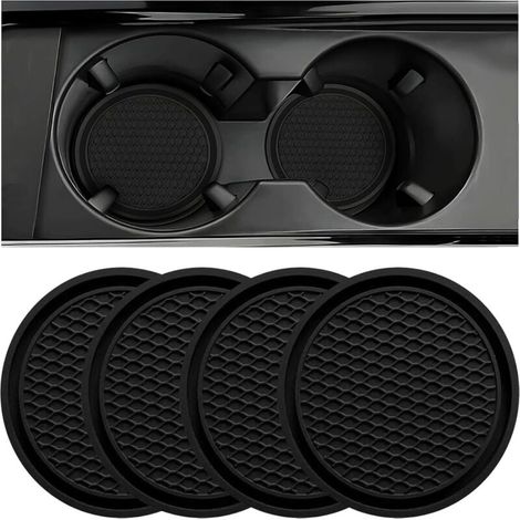 Dessous de verre pour voiture, 4 pièces, porte-gobelets universels antidérapants, intégrés dans des ornements, dessous de verre en silicone, ensembles d'accessoires d'intérieur de voiture, noir (1/5)