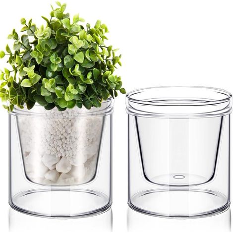 10 cm Selbstbewässernder Blumentopf für Zimmerpflanzen, Klarglastopf, kleiner Topf mit Untersetzer, Wasserreservoir, Abflusslöcher im Boden, Topf für