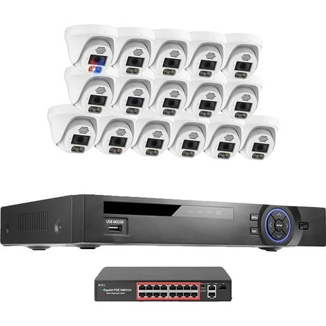 Sistema de cámaras de vigilancia, resolución de 8 MP, detección de movimiento inteligente, 36 canales, 16 cámaras de 8 MP, ninguna (1/2)