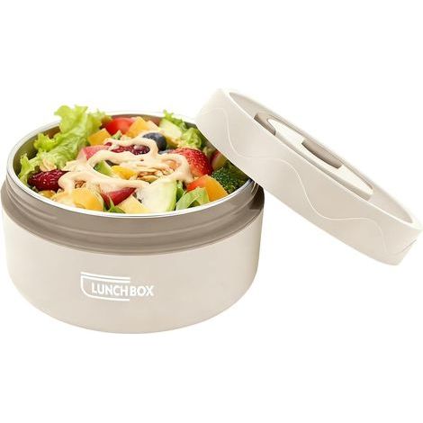 Boîte à lunch en acier inoxydable 304, 420 ml, pour adultes et enfants. Récipient à soupe double paroi, pot à lunch rond portable pour le travail, l'école, les repas en plein air (isolant - beige). (1/5)