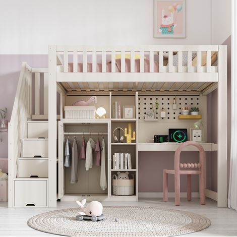 Cama dormitorio juvenil con escritorio y armario HAVRYA (1/5)