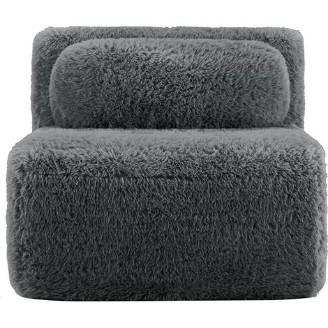 Modulares Sofa Grau aus Plüsch rahmenlos mit Ottomane und rutschfester Basis (1/5)