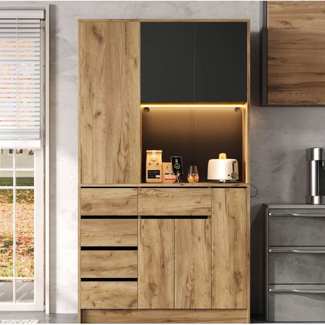 Aparador de cocina alto 185 x 105 x 40 cm MDF negro y natural HAVRYA (1/5)
