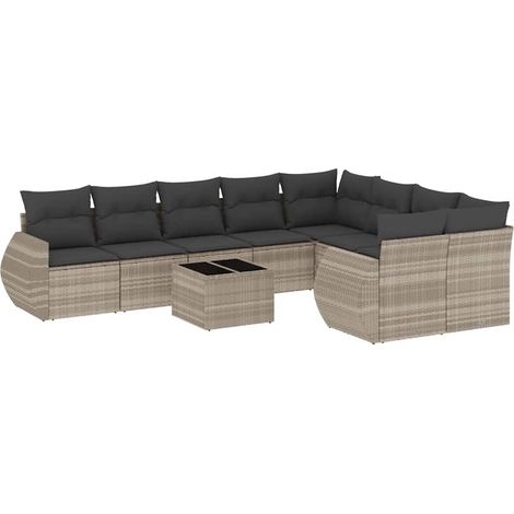 vidaXL Set Divano Giardino 10 pz con Cuscini Grigio Chiaro Polyrattan (1/5)