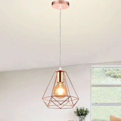 U-Do Lustre Suspension Cage en Fer Or Rose design Simple E27 20CM Lampe de Plafonde Brillant décoration Entrée Salon (1/4)