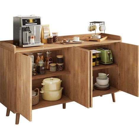 Buffet, étagères réglables, 140 x 40 x 84 cm, MDF, bois naturel (1/5)