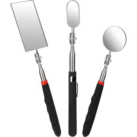 3 Pièces Miroirs D'inspection Télescopiques, Rétractables Kit de Miroir D'inspection Outil D'observation pour L'inspection Véhicules Observation Cils Cavité Buccale (Carrée, Ronde et Ovale) (1/5)